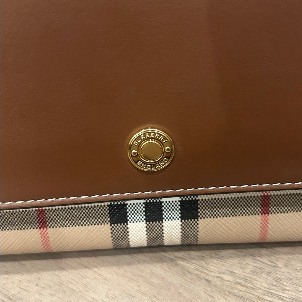 Burberry Brown Leather Crossbody with Signature Check Trim - Picture 3 of 8